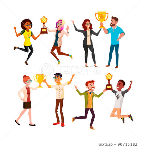 Business People Holding Award Together Set Vector Business People Holding Award Together Set Vector 90715182