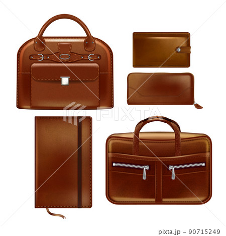 leather business accessories set 3d realistic vector 90715249