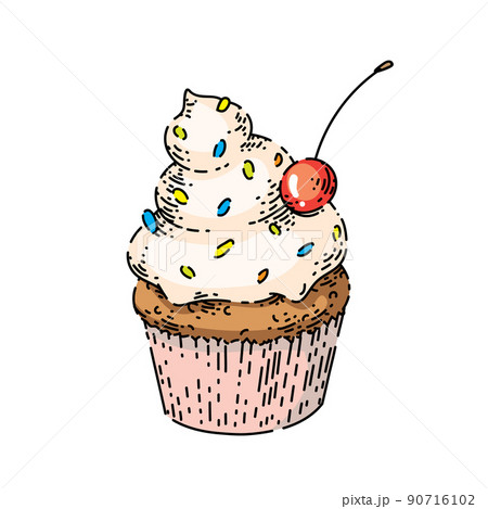 Hand drawn of tasty cupcake sketch Royalty Free Vector Image