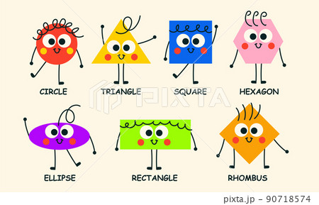 Character abstract shape funny face. Cartoon doodle design geometric education trendy set vector illustration concept. Graphic circle, hexagon, triangle, rectangle, square. Basic collection figure 90718574