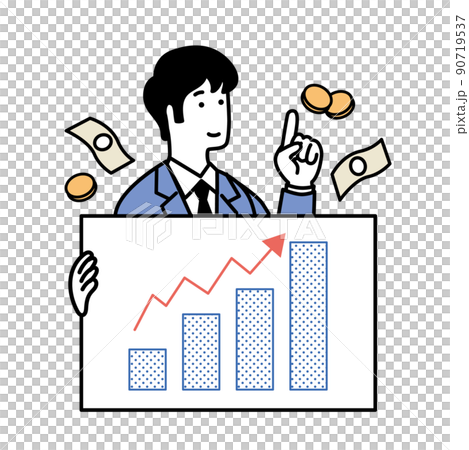 Illustration of a simple man with graphs and money 90719537