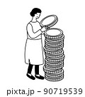 お金を積み立てる女性のシンプルなイラスト 90719539
