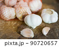 fresh garlic on wooden background 90720657