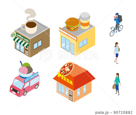 飲食店のアイソメトリックイラスト 90720882