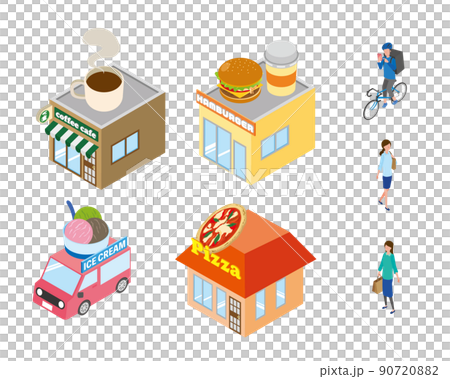 飲食店のアイソメトリックイラスト 90720882