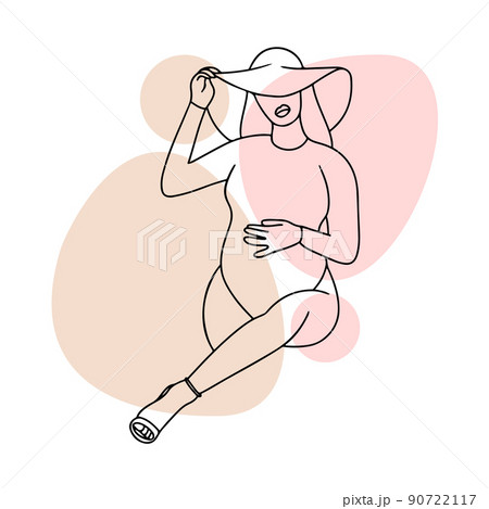 Pregnant girl in a hat, round and big belly, pregnancy 90722117