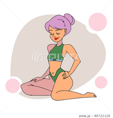 A girl with a slim figure on the beach, in a swimsuit, sunbathes 90722126