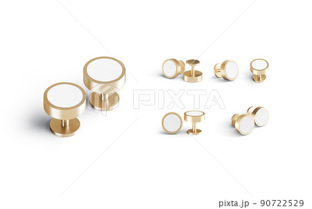 Blank round gold cufflinks stud mockup pair, different views 90722529