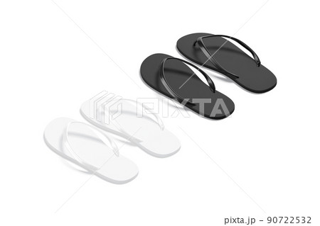 Blank black and white beach slippers mockup, side view 90722532