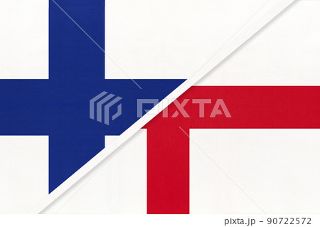 Finland and England, symbol of country. Finnish vs English national flags. 90722572