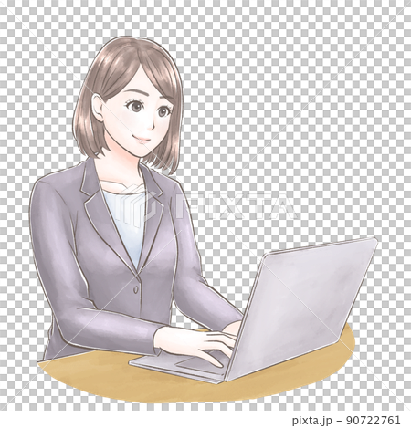 A woman in a suit operating a laptop computer in a watercolor style A woman in a suit operating a laptop computer in a watercolor style 90722761