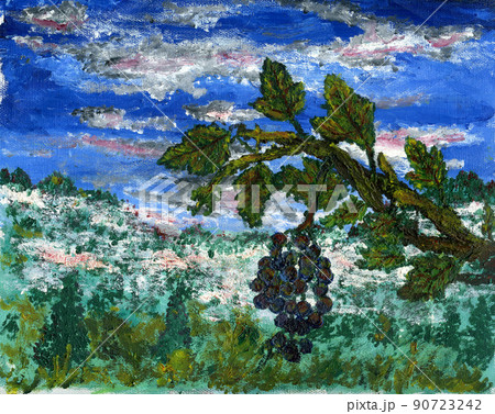 Wild grape in taiga. Oil painting 90723242