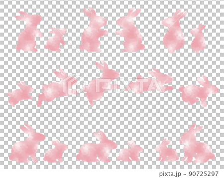 Pink rabbit watercolor silhouette illustration set 90725297
