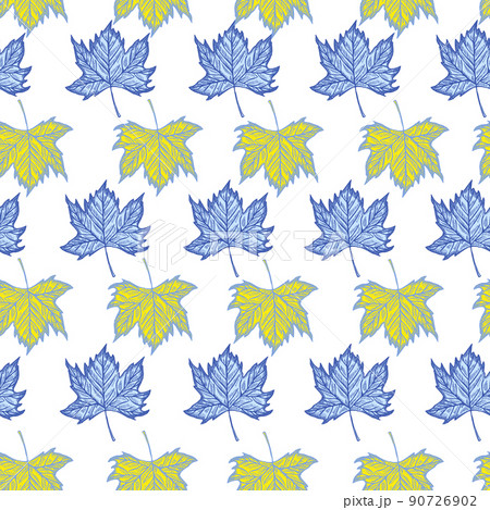 Leaves maple engraved seamless pattern. Vintage background botanical with canadian foliage in hand drawn style. Leaves maple engraved seamless pattern. Vintage background botanical with canadian foliage in hand drawn style. 90726902