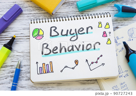 Buyer behavior concept. Open notepad with charts. Buyer behavior concept. Open notepad with charts. 90727243