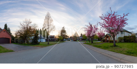 Residential neighborhood Street in Modern City Suburbs. 90727985