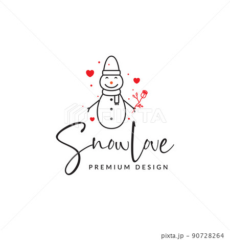 cute snowman with rose flower logo design vector graphic symbol icon illustration creative idea 90728264