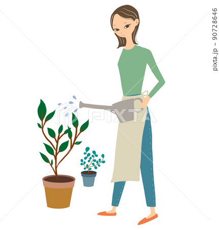 植物に水をあげる女性 90728646