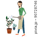 植物に水をあげる女性_水彩仕上げ 90728746