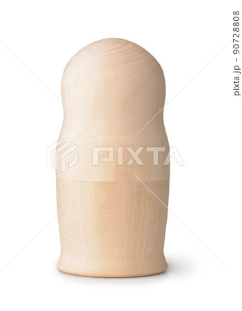 Front view of unpainted wooden matryoshka doll 90728808