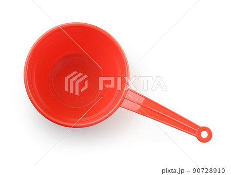 Top view of red plastic water ladle 90728910
