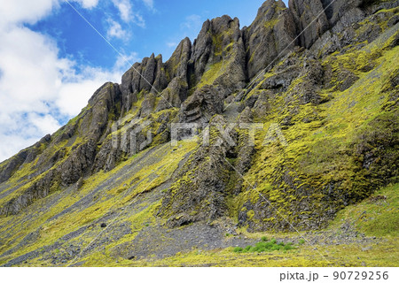 Low angle view of beautiful rock formations on volcanic landscape against sky Low angle view of beautiful rock formations on volcanic landscape against sky 90729256