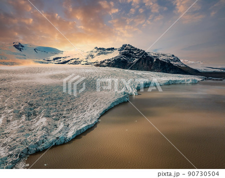 Aerial view of the glaciers and snowy mountains in Iceland. 90730504