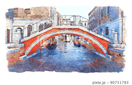 Old bridge over Venice water canal watercolor sketch Old bridge over Venice water canal watercolor sketch 90731783