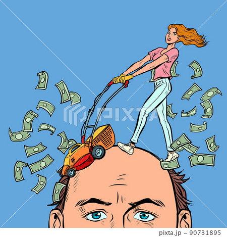 Husband and wife, problems because of money. Expensive divorce, financial litigation concept. Haircut dollars 90731895