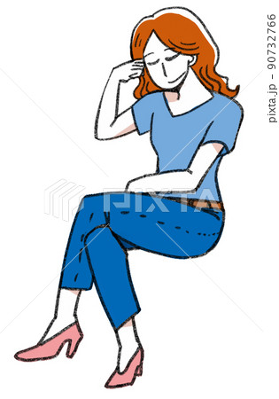脚を組んでくつろぐ女性 脚を組んでくつろぐ女性 90732766