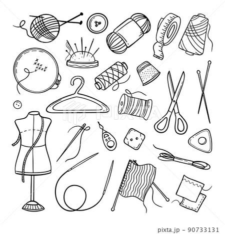 Needlework sewing knitting a large set of Hand made elements Vector illustration on a white background 90733131