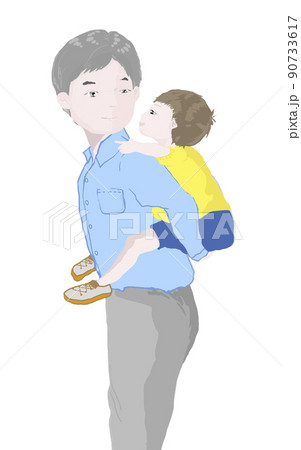 人物の素材 お父さんにおんぶする幼児のイラスト素材