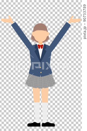 女學生，西裝外套制服，張開雙臂的歡呼手勢 90733789