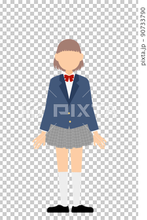 女學生，西裝外套制服，雙手向下站立 90733790