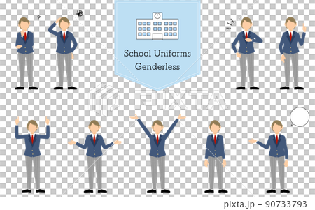 無性別學生,西裝外套制服姿勢,疑惑/擔憂/承擔/指點等。 無性別學生,西裝外套制服姿勢,疑惑/擔憂/承擔/指點等。 90733793