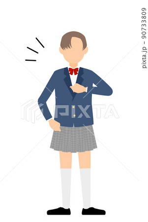 ジェンダーレス生徒、ブレザーの制服、自信満々に胸をたたく ジェンダーレス生徒、ブレザーの制服、自信満々に胸をたたく 90733809