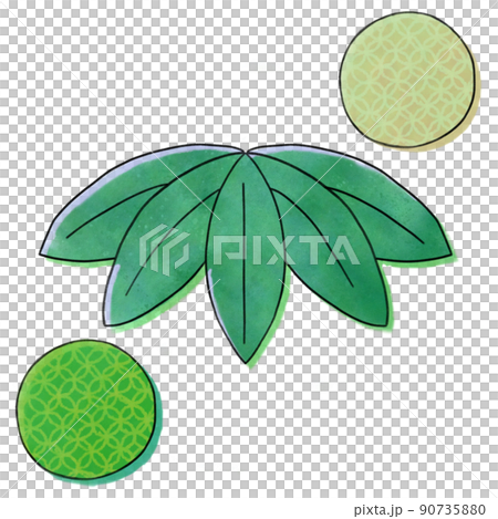 Watercolor-style hand-painted Japanese-style parts Bamboo leaves Watercolor-style hand-painted Japanese-style parts Bamboo leaves 90735880