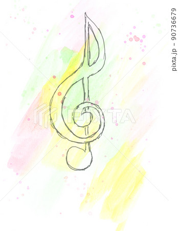 Treble clef, musical symbol. Watercolor, art decoration, sketch. Illustration hand drawn modern 90736679