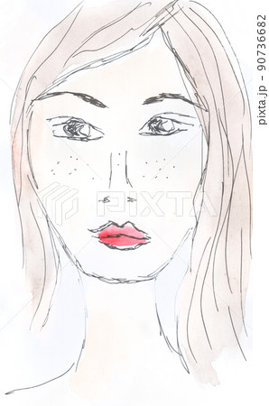 Woman portrait, face. Watercolor, art decoration, sketch. Illustration hand drawn modern Woman portrait, face. Watercolor, art decoration, sketch. Illustration hand drawn modern 90736682