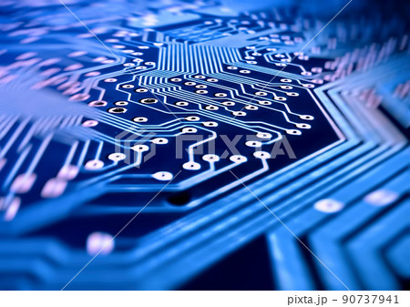 青いマザーボードの3Dイラスト 90737941