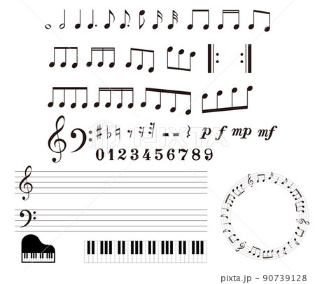 音符 休符 楽譜記号のイラストセット 五線譜 音楽記号 ベクター素材のイラスト素材