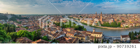 Verona Italy, high angle view panorama city skyline at Adige river Verona Italy, high angle view panorama city skyline at Adige river 90739261