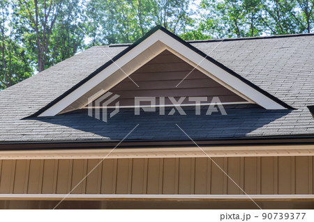 Rooftop construction on roof covered asphalt shingles roofing construction new house 90739377