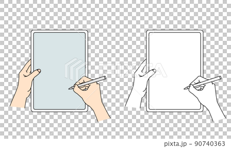 用筆在平板電腦上寫字的手材料插圖 用筆在平板電腦上寫字的手材料插圖 90740363
