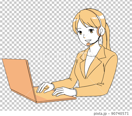 Illustration of a female operator operating a personal computer 90740571