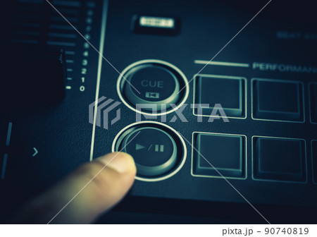 Music playing button on DJ Mixing Deck controller equipment. Music playing button on DJ Mixing Deck controller equipment. 90740819