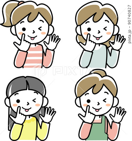 舌を出す若い女性の上半身セット 90740827
