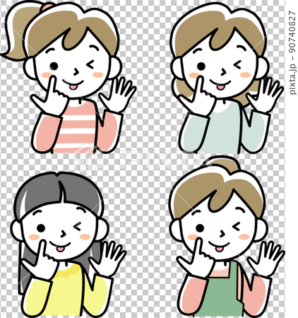 舌を出す若い女性の上半身セット 90740827