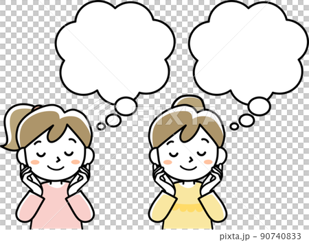 A speech bubble with a young woman dreaming with her eyes closed A speech bubble with a young woman dreaming with her eyes closed 90740833