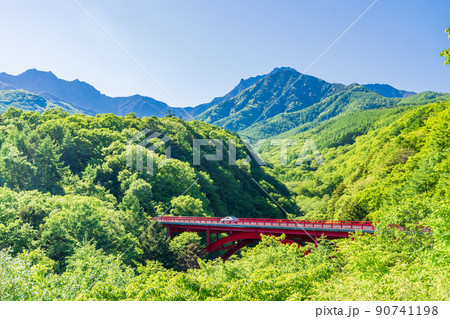 （山梨県）新緑の八ヶ岳連峰　東沢橋 90741198